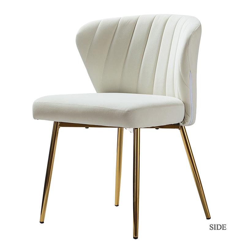 Chaise d'appoint capitonnée en velours avec rembourrage en mousse et pieds en métal doré | Jaune / Orange / Bleu sarcelle / Sauge / Rose / Bleu marine / Rouge / Vert / Fuchsia / Ivoire / Noir / Moutarde / Fauve | Siège unique