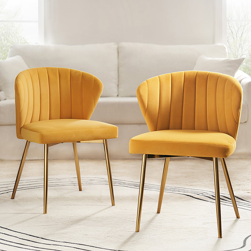 Chaise d'appoint capitonnée en velours avec rembourrage en mousse et pieds en métal doré | Jaune / Orange / Bleu sarcelle / Sauge / Rose / Bleu marine / Rouge / Vert / Fuchsia / Ivoire / Noir / Moutarde / Fauve | Siège unique