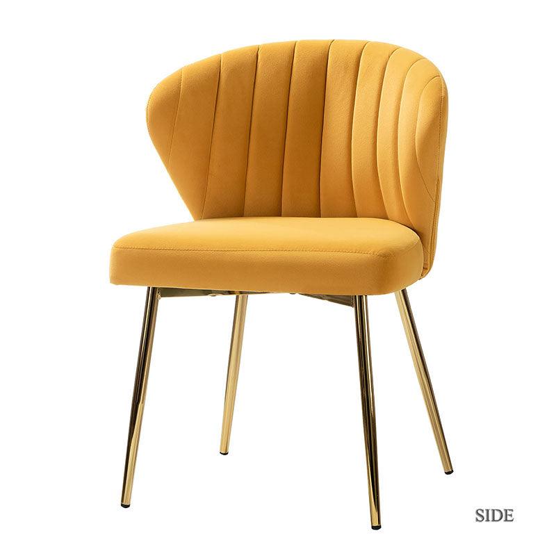 Chaise d'appoint capitonnée en velours avec rembourrage en mousse et pieds en métal doré | Jaune / Orange / Bleu sarcelle / Sauge / Rose / Bleu marine / Rouge / Vert / Fuchsia / Ivoire / Noir / Moutarde / Fauve | Siège unique