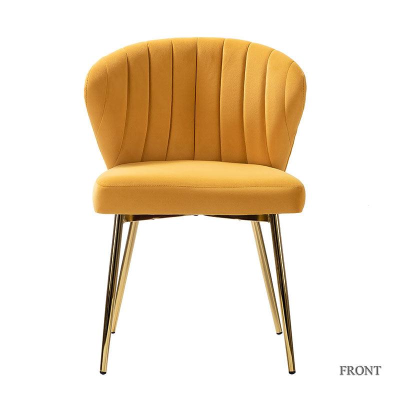 Chaise d'appoint capitonnée en velours avec rembourrage en mousse et pieds en métal doré | Jaune / Orange / Bleu sarcelle / Sauge / Rose / Bleu marine / Rouge / Vert / Fuchsia / Ivoire / Noir / Moutarde / Fauve | Siège unique
