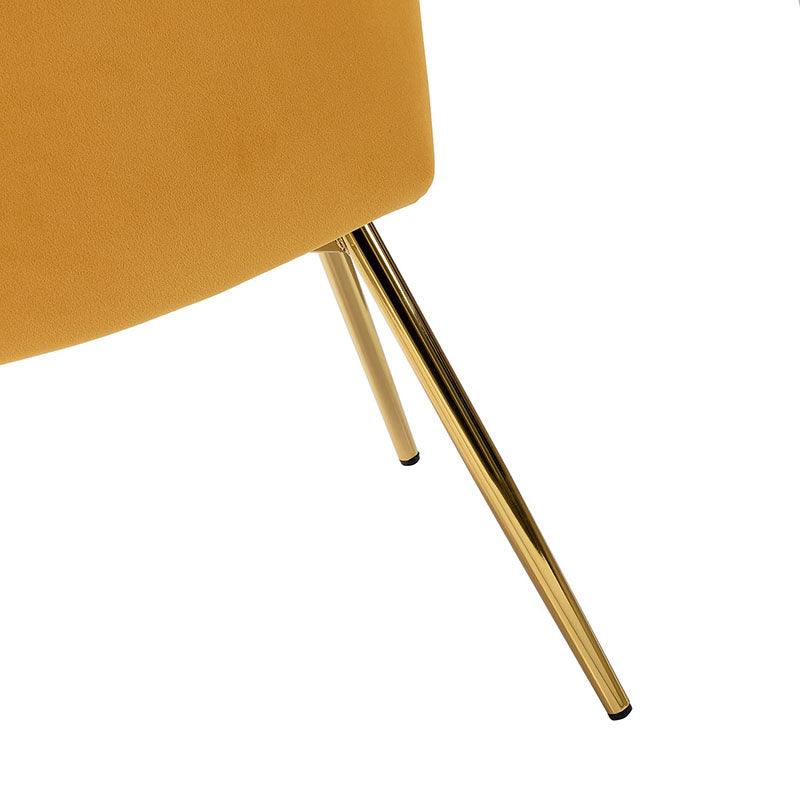 Chaise d'appoint capitonnée en velours avec rembourrage en mousse et pieds en métal doré | Jaune / Orange / Bleu sarcelle / Sauge / Rose / Bleu marine / Rouge / Vert / Fuchsia / Ivoire / Noir / Moutarde / Fauve | Siège unique