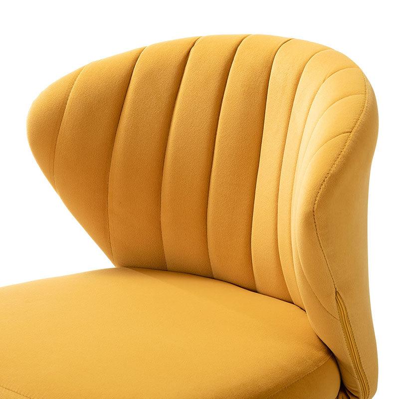 Chaise d'appoint capitonnée en velours avec rembourrage en mousse et pieds en métal doré | Jaune / Orange / Bleu sarcelle / Sauge / Rose / Bleu marine / Rouge / Vert / Fuchsia / Ivoire / Noir / Moutarde / Fauve | Siège unique