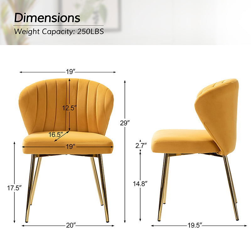 Chaise d'appoint capitonnée en velours avec rembourrage en mousse et pieds en métal doré | Jaune / Orange / Bleu sarcelle / Sauge / Rose / Bleu marine / Rouge / Vert / Fuchsia / Ivoire / Noir / Moutarde / Fauve | Siège unique
