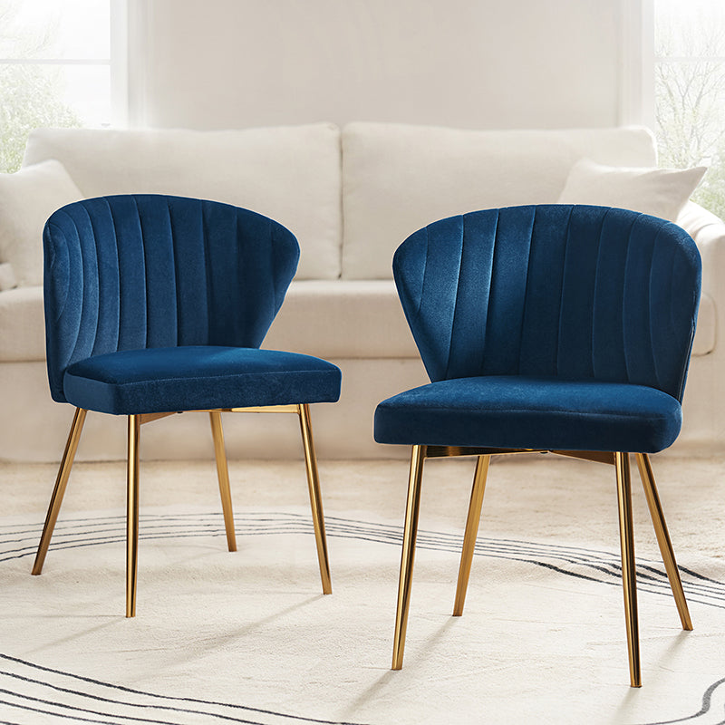 Chaise d'appoint capitonnée en velours avec rembourrage en mousse et pieds en métal doré | Jaune / Orange / Bleu sarcelle / Sauge / Rose / Bleu marine / Rouge / Vert / Fuchsia / Ivoire / Noir / Moutarde / Fauve | Siège unique