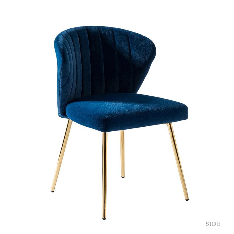 Chaise d'appoint capitonnée en velours avec rembourrage en mousse et pieds en métal doré | Jaune / Orange / Bleu sarcelle / Sauge / Rose / Bleu marine / Rouge / Vert / Fuchsia / Ivoire / Noir / Moutarde / Fauve | Siège unique