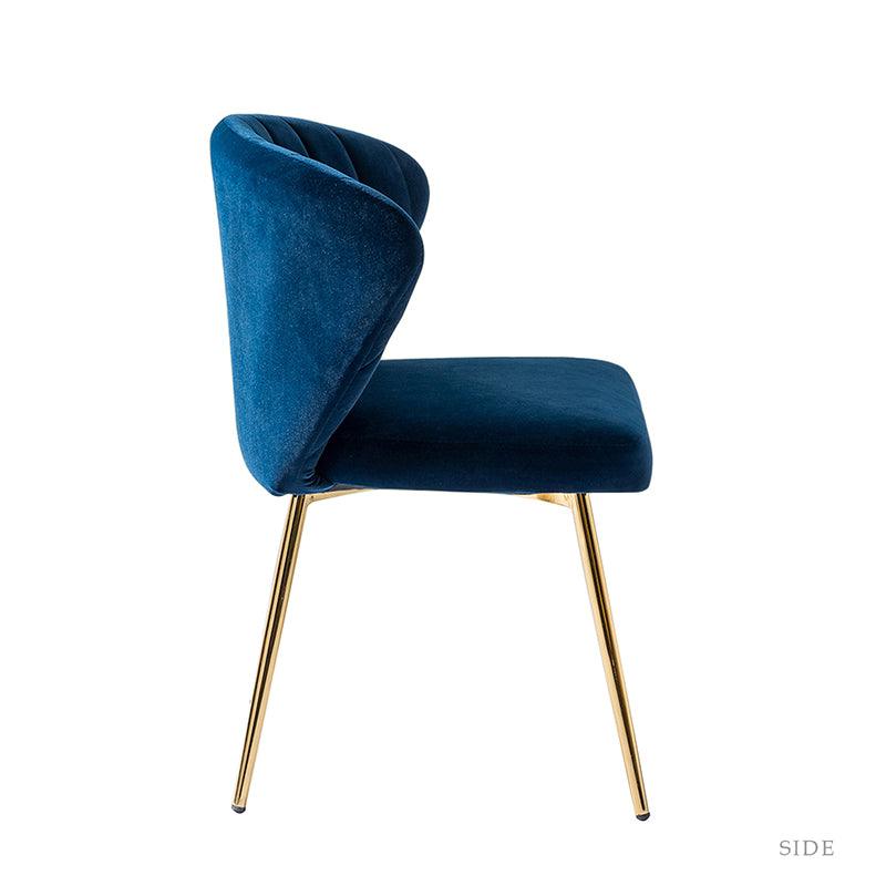 Chaise d'appoint capitonnée en velours avec rembourrage en mousse et pieds en métal doré | Jaune / Orange / Bleu sarcelle / Sauge / Rose / Bleu marine / Rouge / Vert / Fuchsia / Ivoire / Noir / Moutarde / Fauve | Siège unique