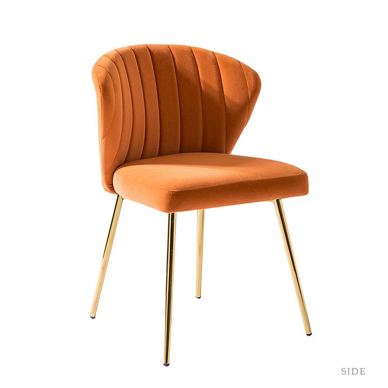 Chaise d'appoint capitonnée en velours avec rembourrage en mousse et pieds en métal doré | Jaune / Orange / Bleu sarcelle / Sauge / Rose / Bleu marine / Rouge / Vert / Fuchsia / Ivoire / Noir / Moutarde / Fauve | Siège unique