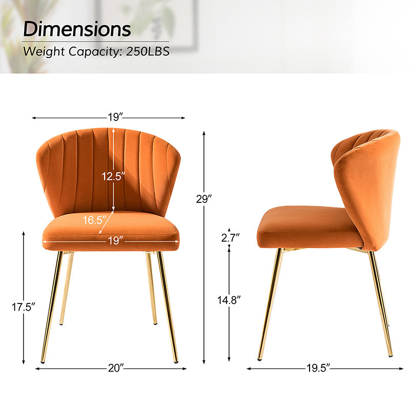 Chaise d'appoint capitonnée en velours avec rembourrage en mousse et pieds en métal doré | Jaune / Orange / Bleu sarcelle / Sauge / Rose / Bleu marine / Rouge / Vert / Fuchsia / Ivoire / Noir / Moutarde / Fauve | Siège unique