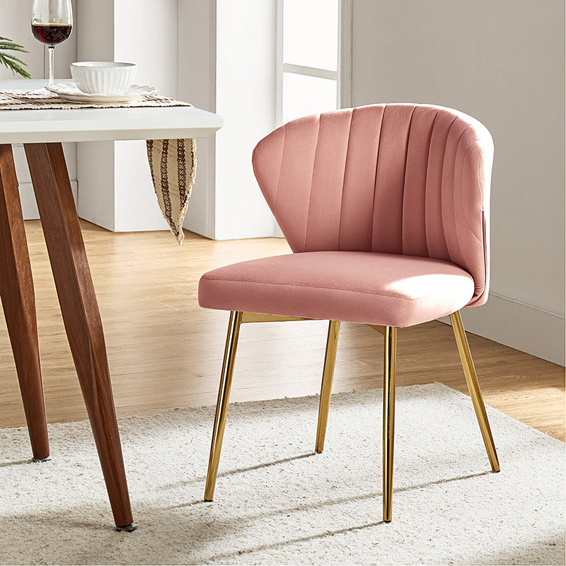 Chaise d'appoint capitonnée en velours avec rembourrage en mousse et pieds en métal doré | Jaune / Orange / Bleu sarcelle / Sauge / Rose / Bleu marine / Rouge / Vert / Fuchsia / Ivoire / Noir / Moutarde / Fauve | Siège unique