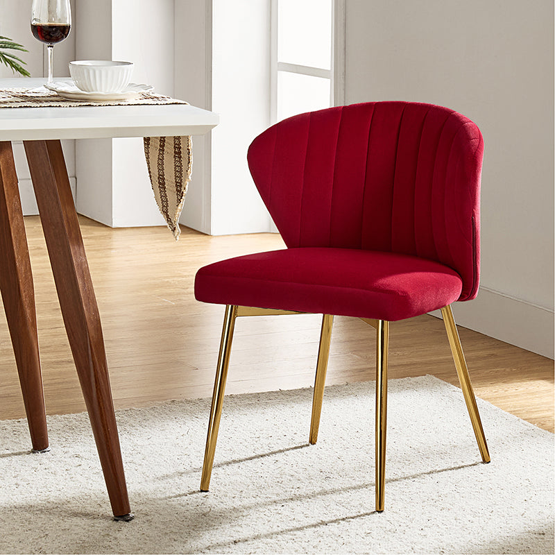 Chaise d'appoint capitonnée en velours avec rembourrage en mousse et pieds en métal doré | Jaune / Orange / Bleu sarcelle / Sauge / Rose / Bleu marine / Rouge / Vert / Fuchsia / Ivoire / Noir / Moutarde / Fauve | Siège unique