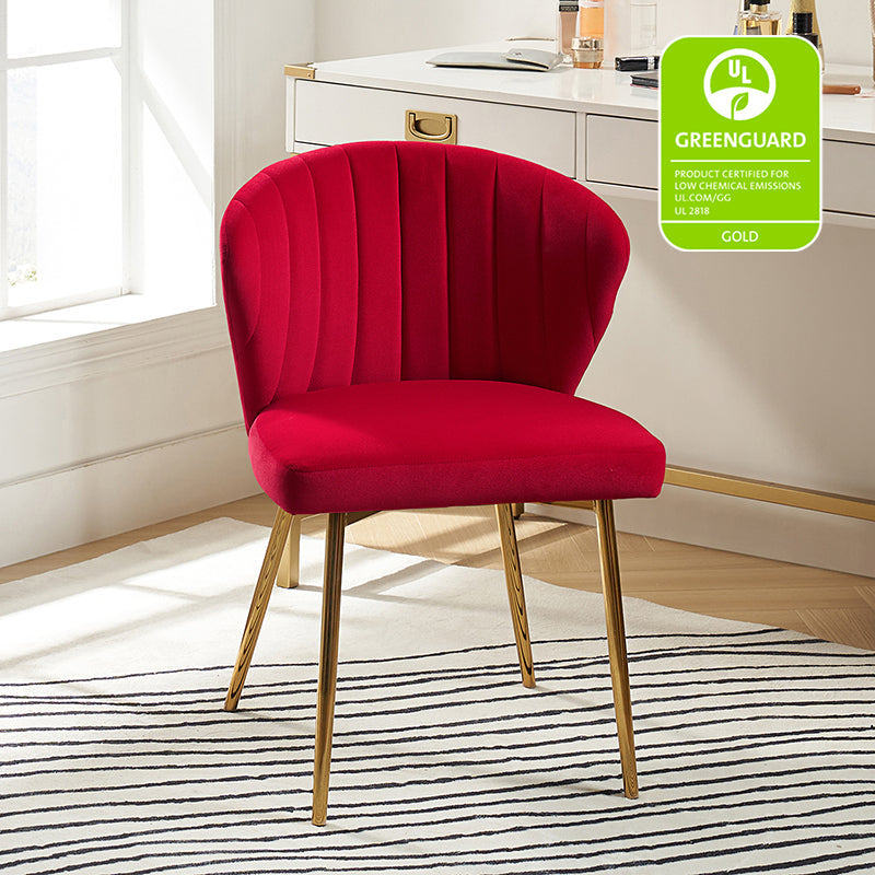 Chaise d'appoint capitonnée en velours avec rembourrage en mousse et pieds en métal doré | Jaune / Orange / Bleu sarcelle / Sauge / Rose / Bleu marine / Rouge / Vert / Fuchsia / Ivoire / Noir / Moutarde / Fauve | Siège unique