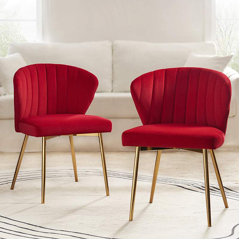 Chaise d'appoint capitonnée en velours avec rembourrage en mousse et pieds en métal doré | Jaune / Orange / Bleu sarcelle / Sauge / Rose / Bleu marine / Rouge / Vert / Fuchsia / Ivoire / Noir / Moutarde / Fauve | Siège unique