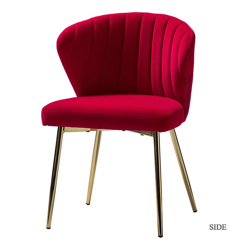 Chaise d'appoint capitonnée en velours avec rembourrage en mousse et pieds en métal doré | Jaune / Orange / Bleu sarcelle / Sauge / Rose / Bleu marine / Rouge / Vert / Fuchsia / Ivoire / Noir / Moutarde / Fauve | Siège unique