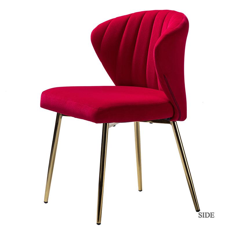 Chaise d'appoint capitonnée en velours avec rembourrage en mousse et pieds en métal doré | Jaune / Orange / Bleu sarcelle / Sauge / Rose / Bleu marine / Rouge / Vert / Fuchsia / Ivoire / Noir / Moutarde / Fauve | Siège unique