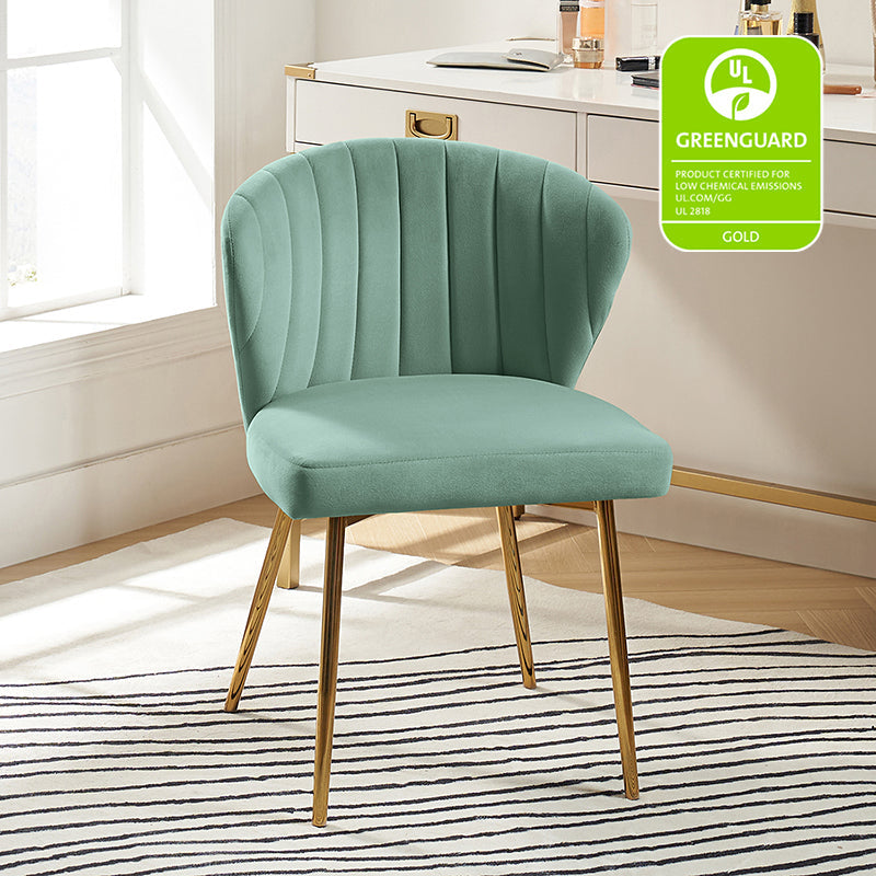 Chaise d'appoint capitonnée en velours avec rembourrage en mousse et pieds en métal doré | Jaune / Orange / Bleu sarcelle / Sauge / Rose / Bleu marine / Rouge / Vert / Fuchsia / Ivoire / Noir / Moutarde / Fauve | Siège unique