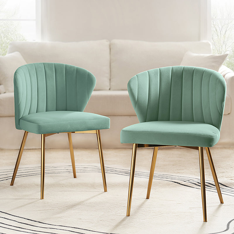 Chaise d'appoint capitonnée en velours avec rembourrage en mousse et pieds en métal doré | Jaune / Orange / Bleu sarcelle / Sauge / Rose / Bleu marine / Rouge / Vert / Fuchsia / Ivoire / Noir / Moutarde / Fauve | Siège unique
