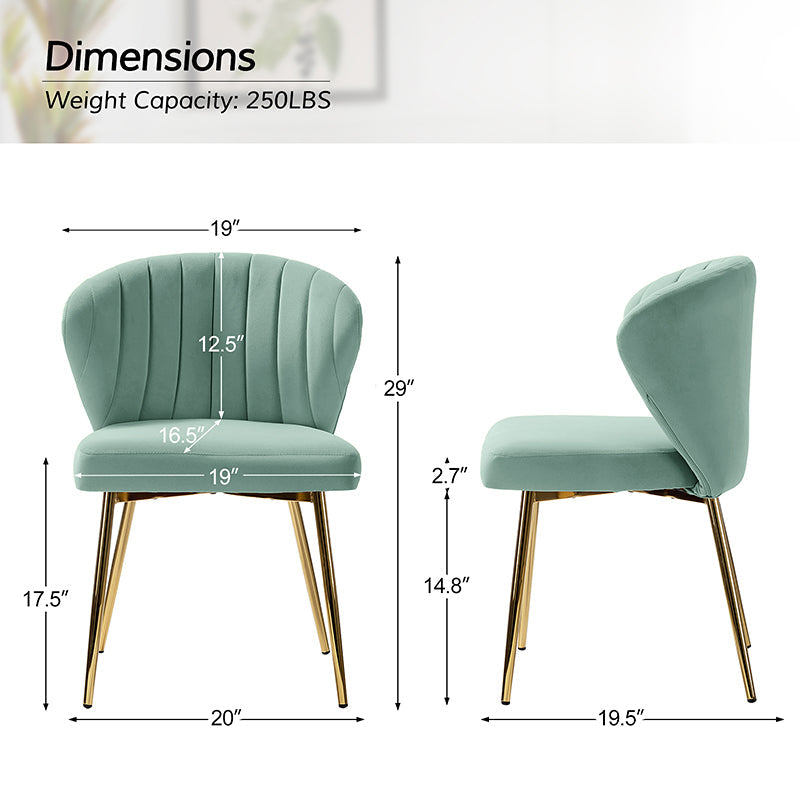 Chaise d'appoint capitonnée en velours avec rembourrage en mousse et pieds en métal doré | Jaune / Orange / Bleu sarcelle / Sauge / Rose / Bleu marine / Rouge / Vert / Fuchsia / Ivoire / Noir / Moutarde / Fauve | Siège unique