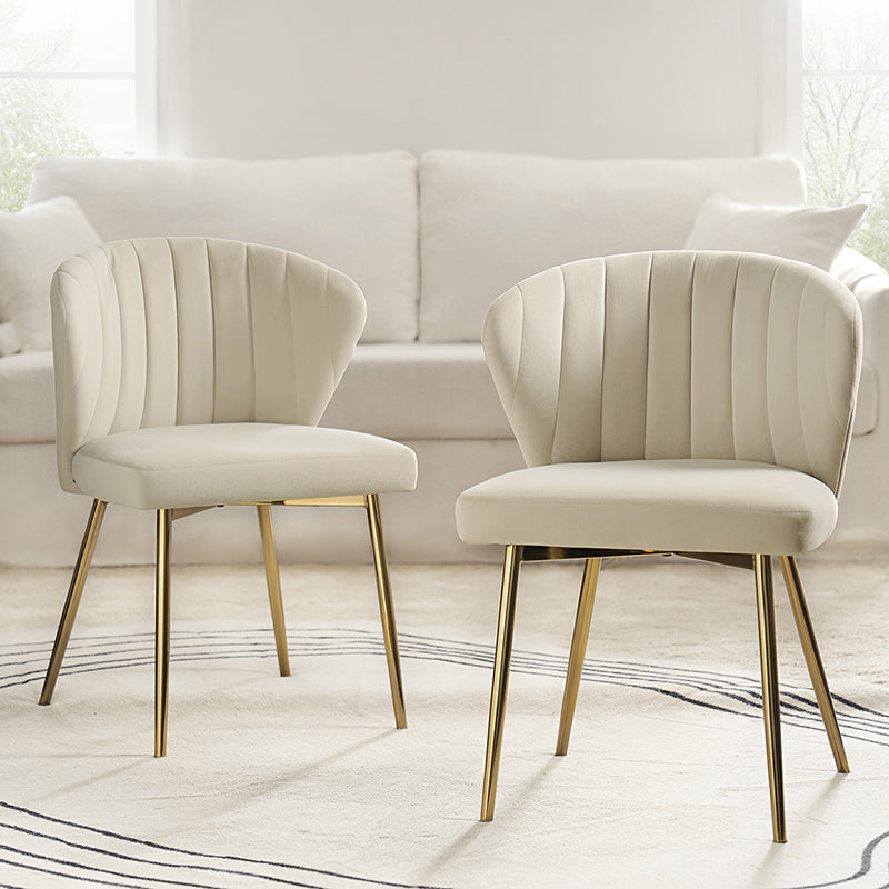 Chaise d'appoint capitonnée en velours avec rembourrage en mousse et pieds en métal doré | Jaune / Orange / Bleu sarcelle / Sauge / Rose / Bleu marine / Rouge / Vert / Fuchsia / Ivoire / Noir / Moutarde / Fauve | Siège unique