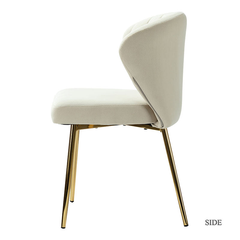 Chaise d'appoint capitonnée en velours avec rembourrage en mousse et pieds en métal doré | Jaune / Orange / Bleu sarcelle / Sauge / Rose / Bleu marine / Rouge / Vert / Fuchsia / Ivoire / Noir / Moutarde / Fauve | Siège unique