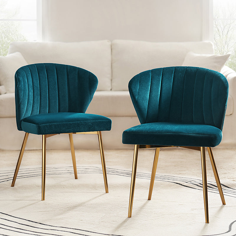 Chaise d'appoint capitonnée en velours avec rembourrage en mousse et pieds en métal doré | Jaune / Orange / Bleu sarcelle / Sauge / Rose / Bleu marine / Rouge / Vert / Fuchsia / Ivoire / Noir / Moutarde / Fauve | Siège unique