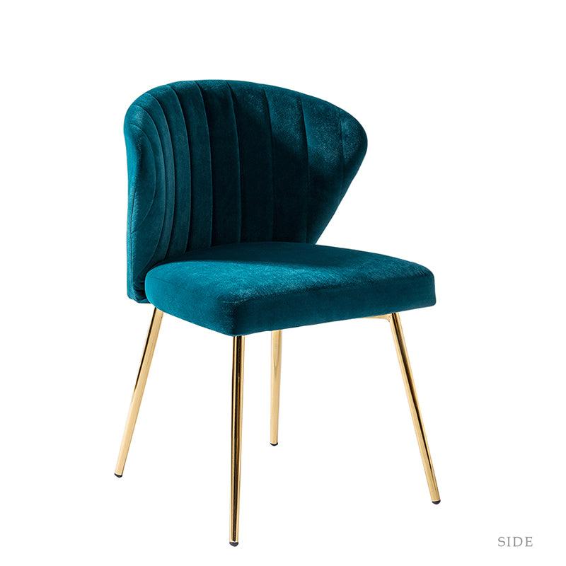 Chaise d'appoint capitonnée en velours avec rembourrage en mousse et pieds en métal doré | Jaune / Orange / Bleu sarcelle / Sauge / Rose / Bleu marine / Rouge / Vert / Fuchsia / Ivoire / Noir / Moutarde / Fauve | Siège unique