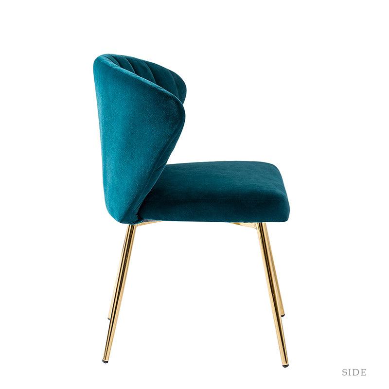 Chaise d'appoint capitonnée en velours avec rembourrage en mousse et pieds en métal doré | Jaune / Orange / Bleu sarcelle / Sauge / Rose / Bleu marine / Rouge / Vert / Fuchsia / Ivoire / Noir / Moutarde / Fauve | Siège unique