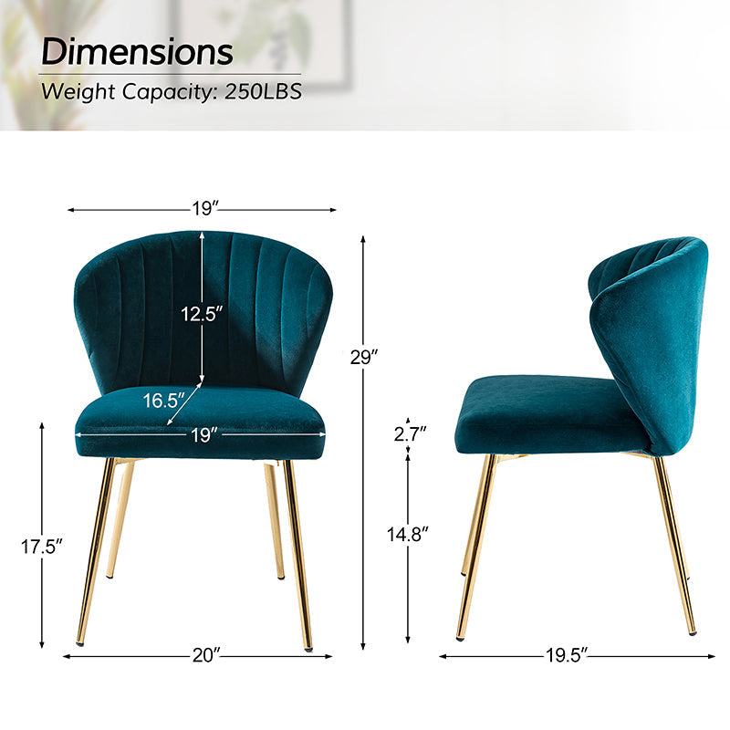 Chaise d'appoint capitonnée en velours avec rembourrage en mousse et pieds en métal doré | Jaune / Orange / Bleu sarcelle / Sauge / Rose / Bleu marine / Rouge / Vert / Fuchsia / Ivoire / Noir / Moutarde / Fauve | Siège unique