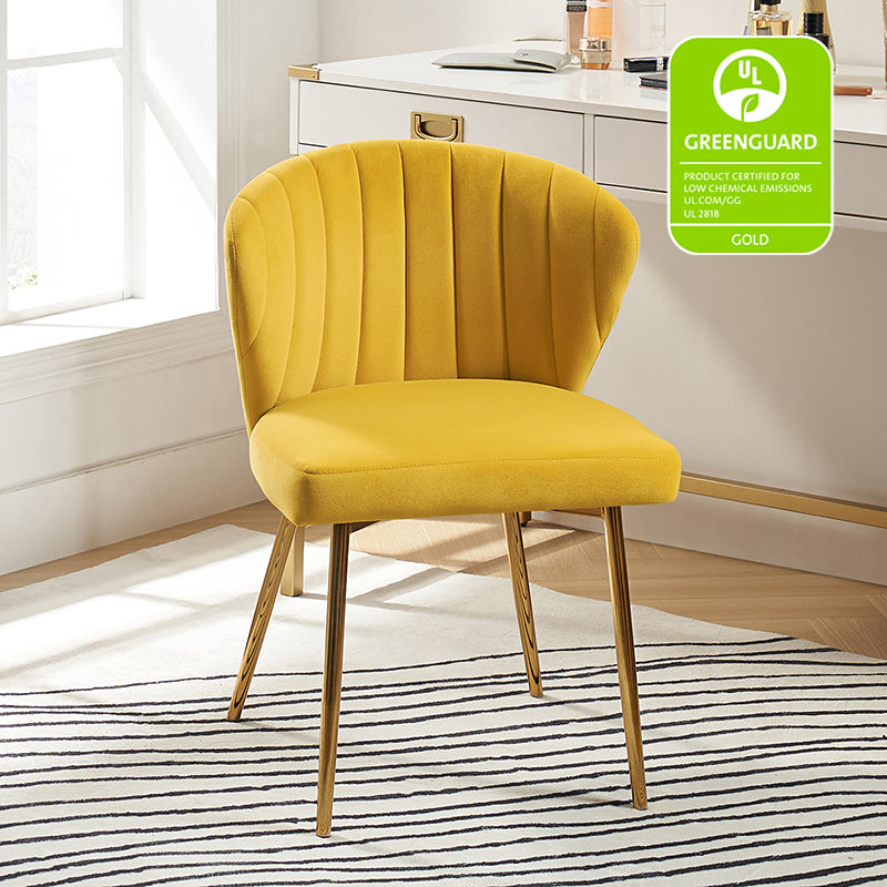 Chaise d'appoint capitonnée en velours avec rembourrage en mousse et pieds en métal doré | Jaune / Orange / Bleu sarcelle / Sauge / Rose / Bleu marine / Rouge / Vert / Fuchsia / Ivoire / Noir / Moutarde / Fauve | Siège unique
