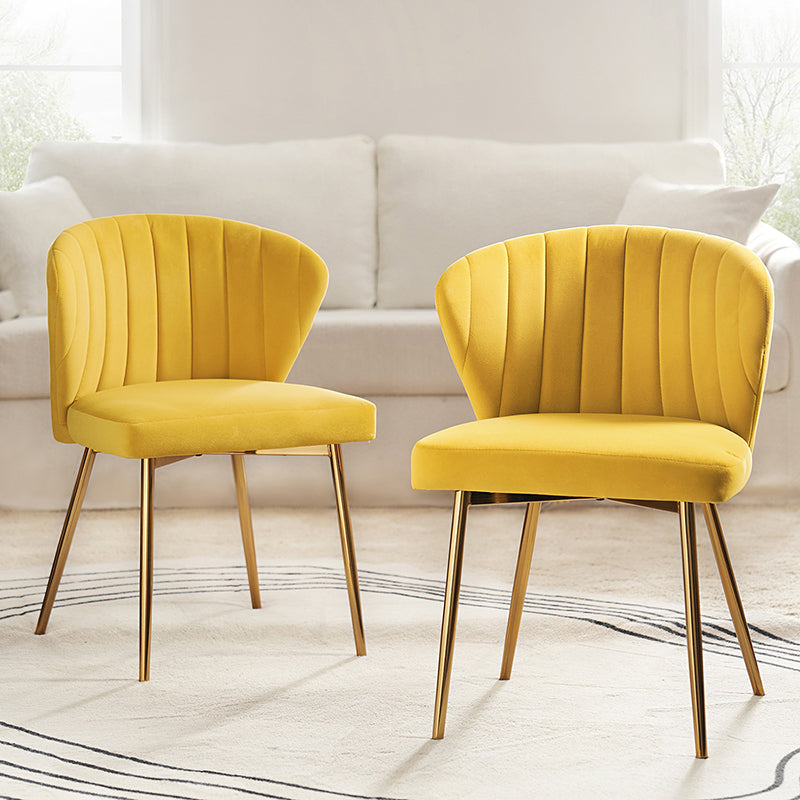 Chaise d'appoint capitonnée en velours avec rembourrage en mousse et pieds en métal doré | Jaune / Orange / Bleu sarcelle / Sauge / Rose / Bleu marine / Rouge / Vert / Fuchsia / Ivoire / Noir / Moutarde / Fauve | Siège unique