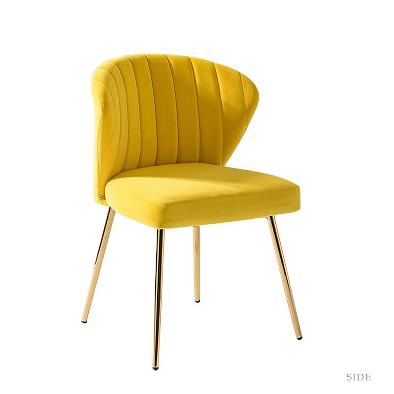 Chaise d'appoint capitonnée en velours avec rembourrage en mousse et pieds en métal doré | Jaune / Orange / Bleu sarcelle / Sauge / Rose / Bleu marine / Rouge / Vert / Fuchsia / Ivoire / Noir / Moutarde / Fauve | Siège unique