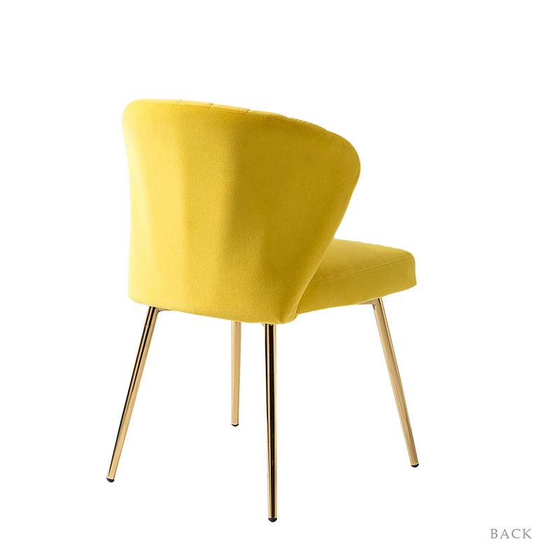 Chaise d'appoint capitonnée en velours avec rembourrage en mousse et pieds en métal doré | Jaune / Orange / Bleu sarcelle / Sauge / Rose / Bleu marine / Rouge / Vert / Fuchsia / Ivoire / Noir / Moutarde / Fauve | Siège unique
