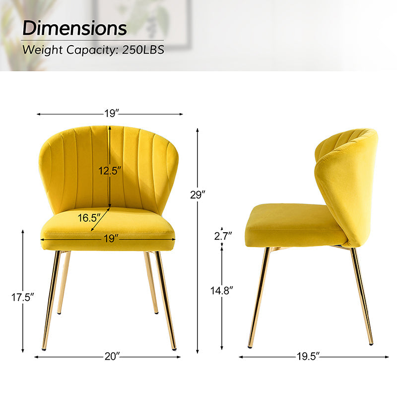 Chaise d'appoint capitonnée en velours avec rembourrage en mousse et pieds en métal doré | Jaune / Orange / Bleu sarcelle / Sauge / Rose / Bleu marine / Rouge / Vert / Fuchsia / Ivoire / Noir / Moutarde / Fauve | Siège unique