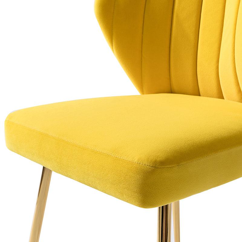 Chaise d'appoint capitonnée en velours avec rembourrage en mousse et pieds en métal doré | Jaune / Orange / Bleu sarcelle / Sauge / Rose / Bleu marine / Rouge / Vert / Fuchsia / Ivoire / Noir / Moutarde / Fauve | Siège unique