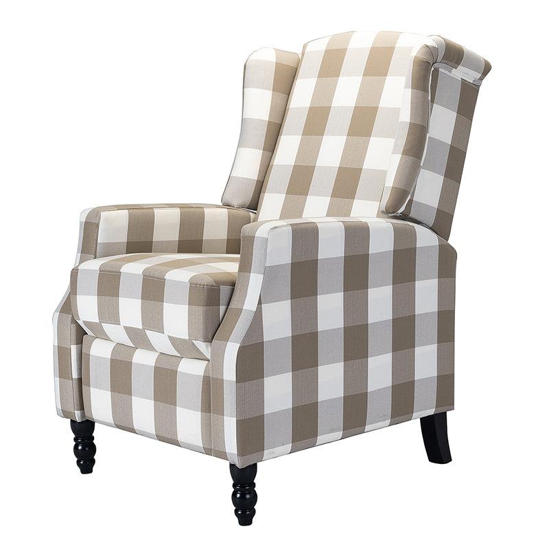 Fauteuil inclinable à oreilles, dossier poussoir, motif, avec assise en mousse, verrouillage 2 positions et pieds en bouleau | Noir / Marine / Rouge / Jardin / Indigo / Beige / Oiseau | Siège simple
