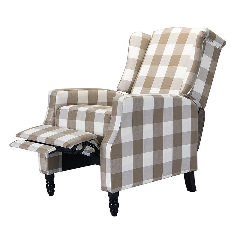 Fauteuil inclinable à oreilles, dossier poussoir, motif, avec assise en mousse, verrouillage 2 positions et pieds en bouleau | Noir / Marine / Rouge / Jardin / Indigo / Beige / Oiseau | Siège simple