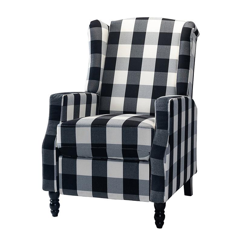Fauteuil inclinable à oreilles, dossier poussoir, motif, avec assise en mousse, verrouillage 2 positions et pieds en bouleau | Noir / Marine / Rouge / Jardin / Indigo / Beige / Oiseau | Siège simple