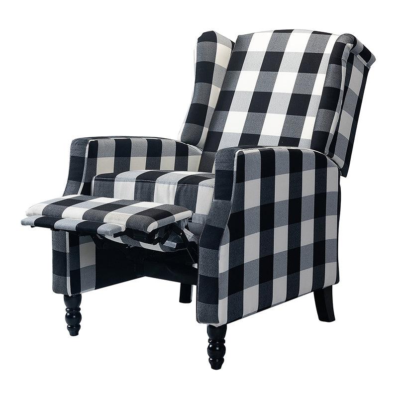 Fauteuil inclinable à oreilles, dossier poussoir, motif, avec assise en mousse, verrouillage 2 positions et pieds en bouleau | Noir / Marine / Rouge / Jardin / Indigo / Beige / Oiseau | Siège simple