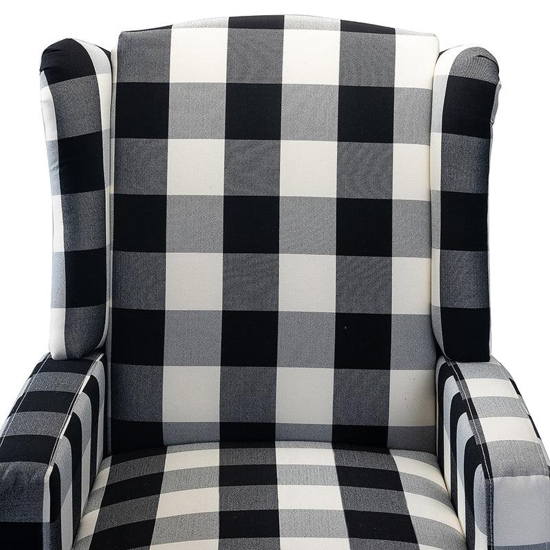 Fauteuil inclinable à oreilles, dossier poussoir, motif, avec assise en mousse, verrouillage 2 positions et pieds en bouleau | Noir / Marine / Rouge / Jardin / Indigo / Beige / Oiseau | Siège simple