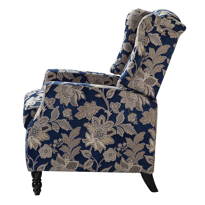Fauteuil inclinable à oreilles, dossier poussoir, motif, avec assise en mousse, verrouillage 2 positions et pieds en bouleau | Noir / Marine / Rouge / Jardin / Indigo / Beige / Oiseau | Siège simple