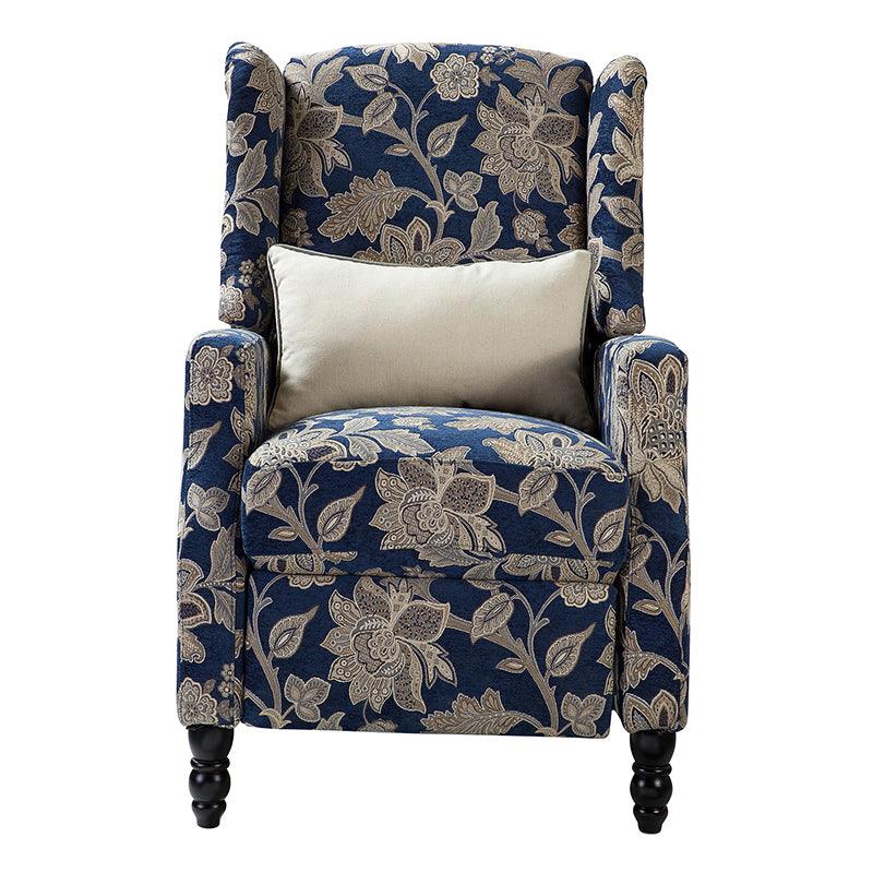 Fauteuil inclinable à oreilles, dossier poussoir, motif, avec assise en mousse, verrouillage 2 positions et pieds en bouleau | Noir / Marine / Rouge / Jardin / Indigo / Beige / Oiseau | Siège simple