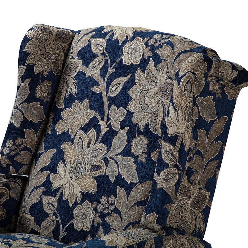 Fauteuil inclinable à oreilles, dossier poussoir, motif, avec assise en mousse, verrouillage 2 positions et pieds en bouleau | Noir / Marine / Rouge / Jardin / Indigo / Beige / Oiseau | Siège simple