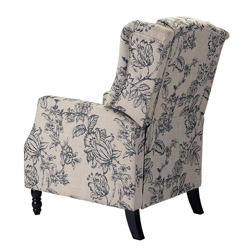 Fauteuil inclinable à oreilles, dossier poussoir, motif, avec assise en mousse, verrouillage 2 positions et pieds en bouleau | Noir / Marine / Rouge / Jardin / Indigo / Beige / Oiseau | Siège simple