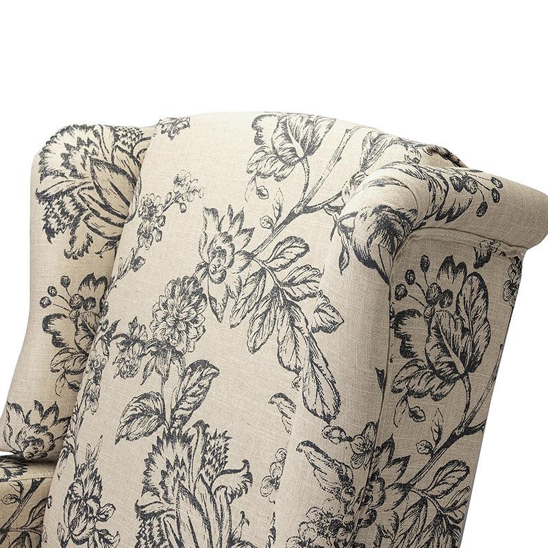 Fauteuil inclinable à oreilles, dossier poussoir, motif, avec assise en mousse, verrouillage 2 positions et pieds en bouleau | Noir / Marine / Rouge / Jardin / Indigo / Beige / Oiseau | Siège simple