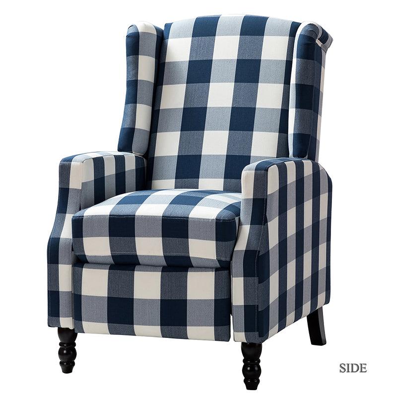 Fauteuil inclinable à oreilles, dossier poussoir, motif, avec assise en mousse, verrouillage 2 positions et pieds en bouleau | Noir / Marine / Rouge / Jardin / Indigo / Beige / Oiseau | Siège simple