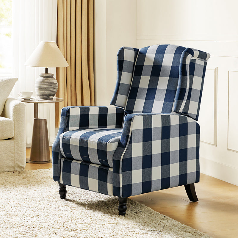 Fauteuil inclinable à oreilles, dossier poussoir, motif, avec assise en mousse, verrouillage 2 positions et pieds en bouleau | Noir / Marine / Rouge / Jardin / Indigo / Beige / Oiseau | Siège simple