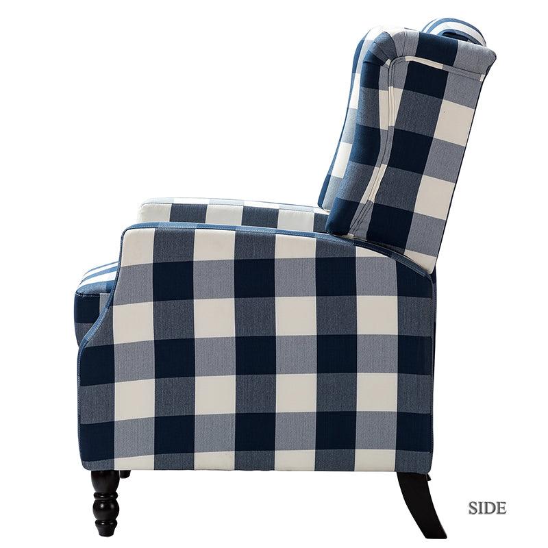 Fauteuil inclinable à oreilles, dossier poussoir, motif, avec assise en mousse, verrouillage 2 positions et pieds en bouleau | Noir / Marine / Rouge / Jardin / Indigo / Beige / Oiseau | Siège simple