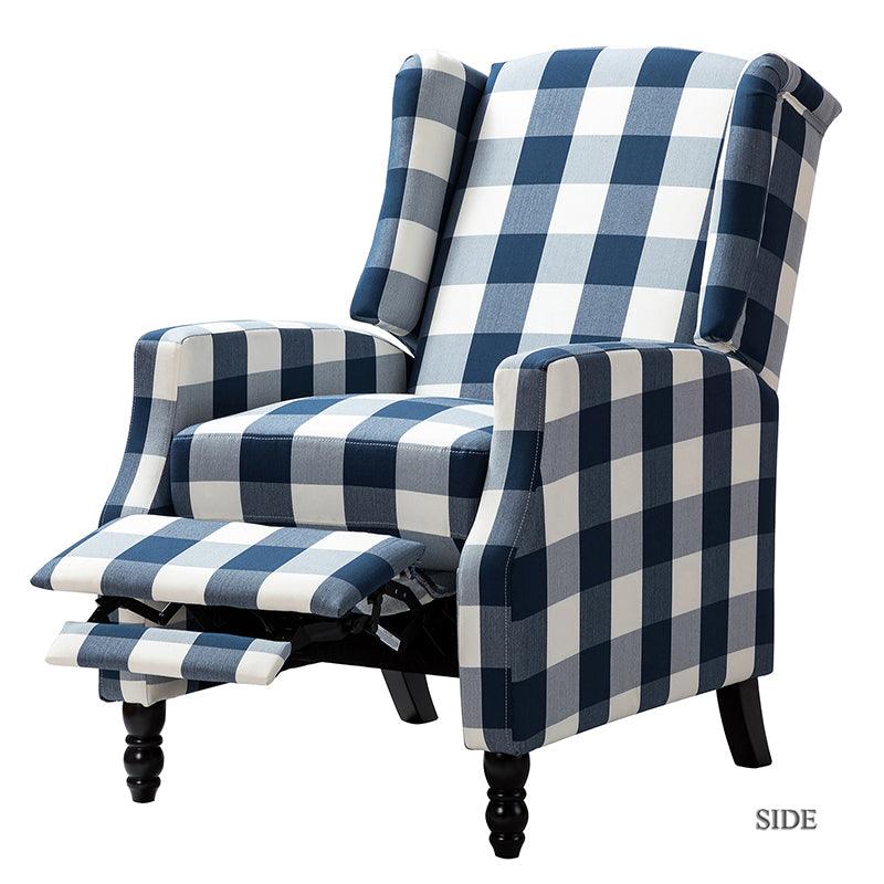 Fauteuil inclinable à oreilles, dossier poussoir, motif, avec assise en mousse, verrouillage 2 positions et pieds en bouleau | Noir / Marine / Rouge / Jardin / Indigo / Beige / Oiseau | Siège simple