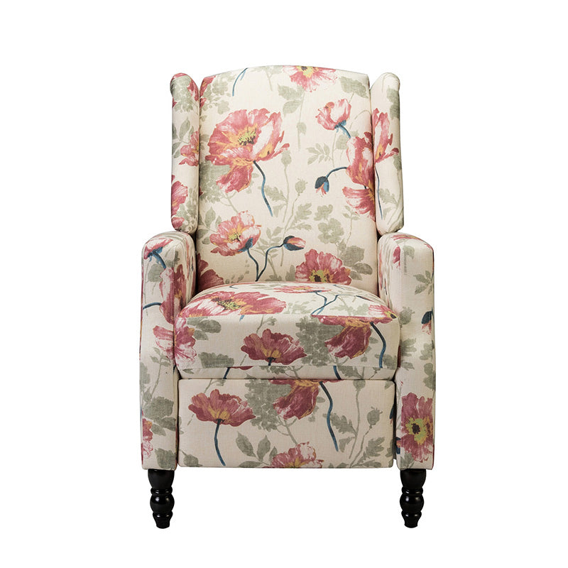 Fauteuil inclinable à oreilles, dossier poussoir, motif, avec assise en mousse, verrouillage 2 positions et pieds en bouleau | Noir / Marine / Rouge / Jardin / Indigo / Beige / Oiseau | Siège simple