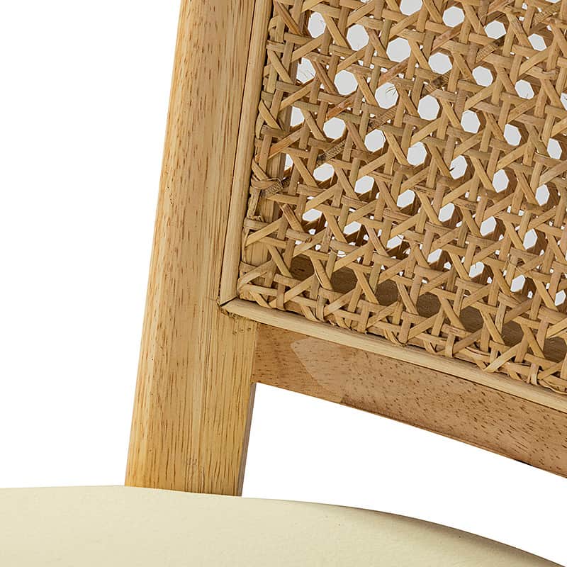 Chaise de bureau à dossier en rotin avec assise en polyester-lin, hauteur réglable et roulettes à 360° | Lin / Beige | Siège simple
