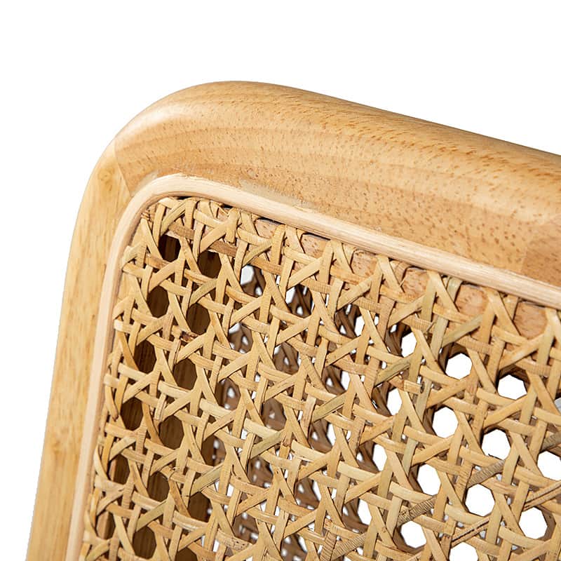 Chaise de bureau à dossier en rotin avec assise en polyester-lin, hauteur réglable et roulettes à 360° | Lin / Beige | Siège simple
